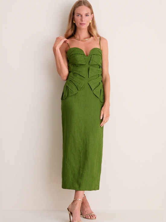 FARM Rio Dresses & Skirts - NEW Farm Rio Linen Monstera Leaf Midi Dress size XS 100% linen